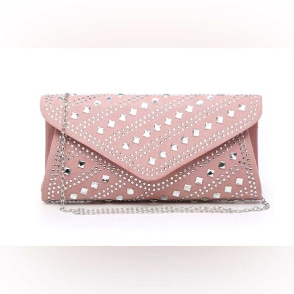 Women’s Handbag - Rhinestone, Envelope, Clutch Purse - Pink w/ Silver Stones-NWT